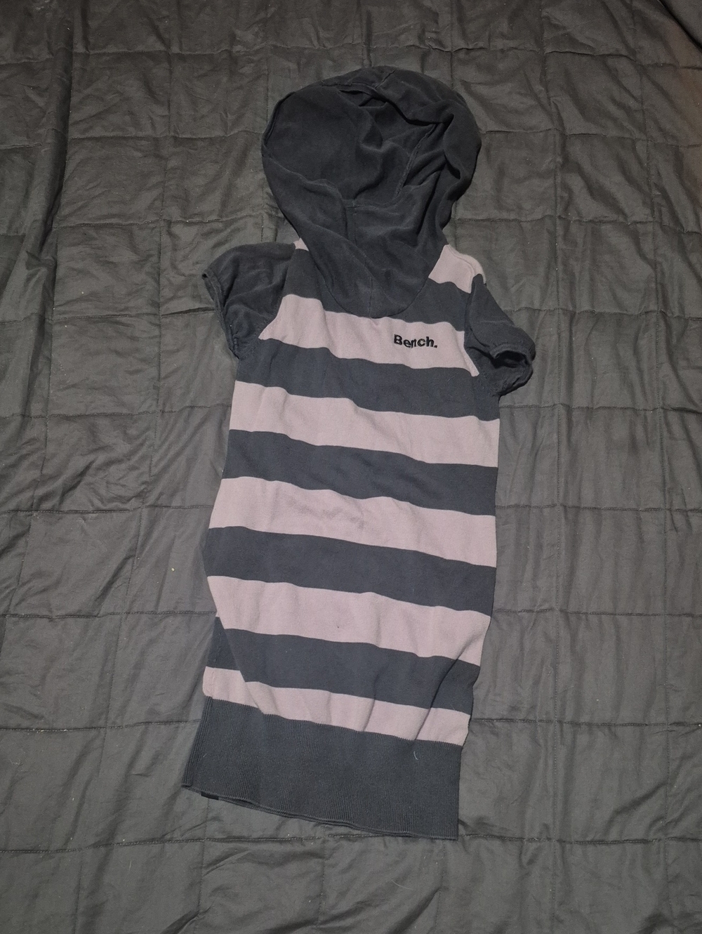 Bench Kids Hooded Short Sleeve Stripe Dress in Black and Light Gray